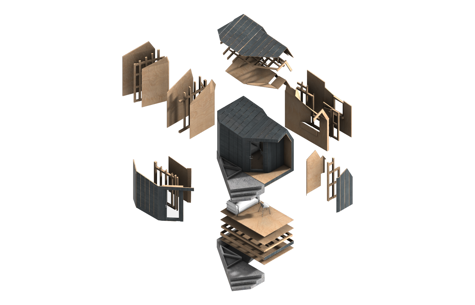 exploded axonometric render